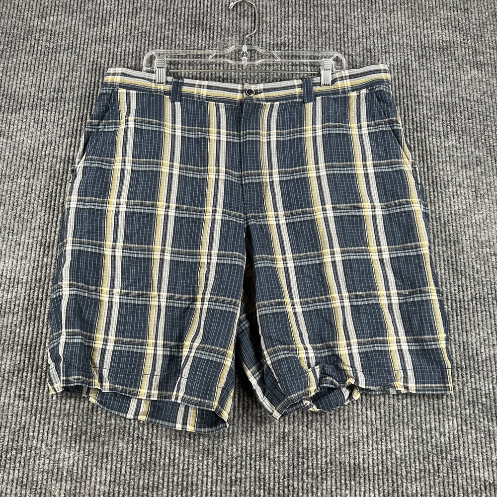 Tommy Bahama Shorts Mens 38 Blue Plaid Chino Silk Linen Casual Beach Vacation